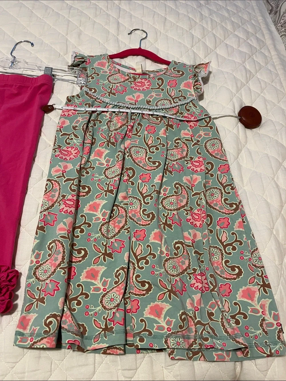 Matilda Jane Green and Pink Floral Pearl Dress 8 w Ruffle Pants 6